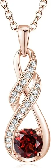 Колие за рожден ден за жени с гранат Birthstone, сребро 925 и златно покритие, регулируема верижка