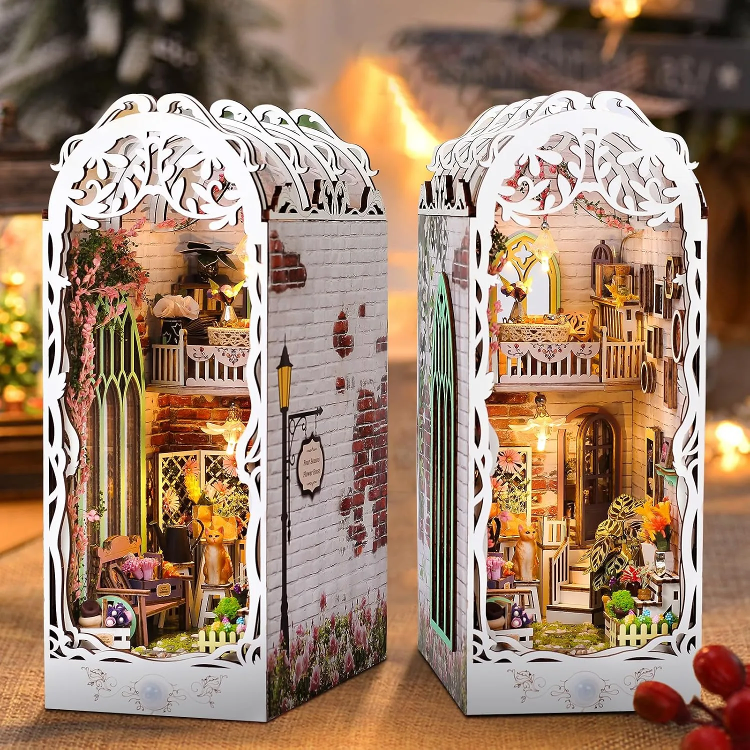 Комплект 3D дървен пъзел „Тайната градина“ с LED кътче за книги
